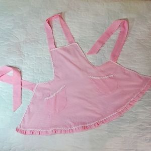 Handmade Girl's Pink Ruffled Swiss Dot Apron with White RicRac Detail